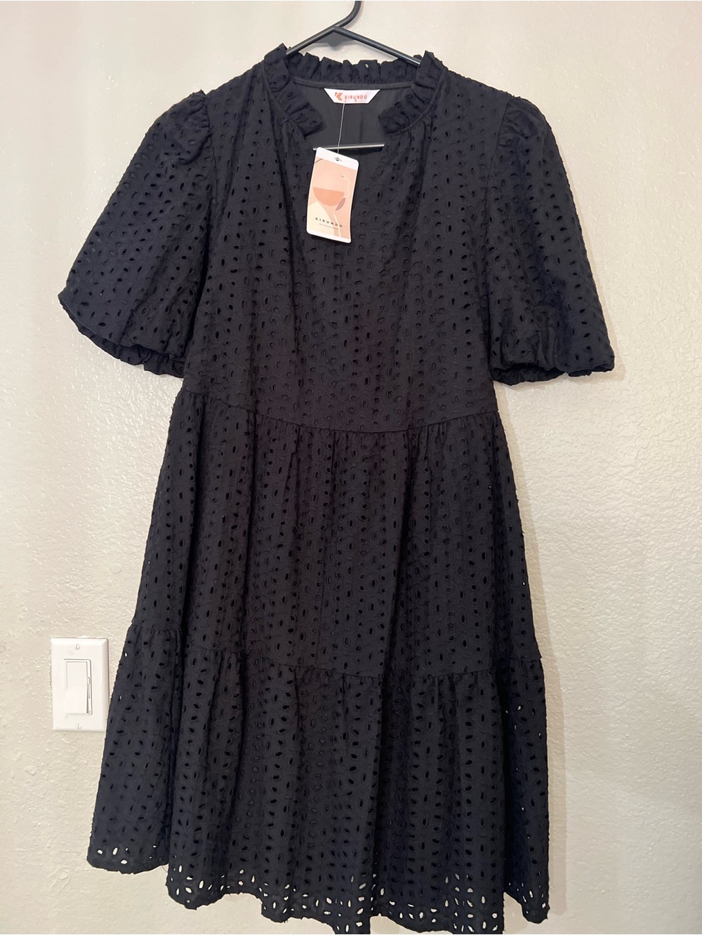Kirundo Black Eyelet Short Sleeve Tiered Dress